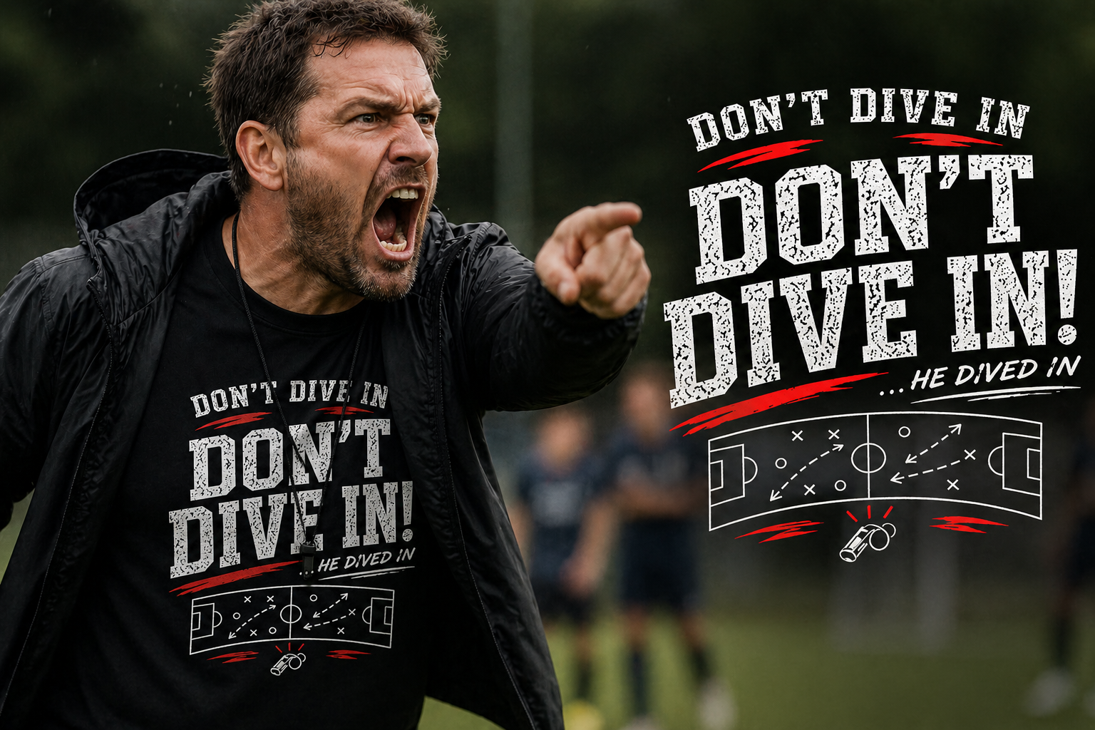 Funny Sunday League Football T-Shirt “Don’t Dive In” | Football Banter Tee | Soccer Player Shirt | Football Coach Gift | End of Season Gift