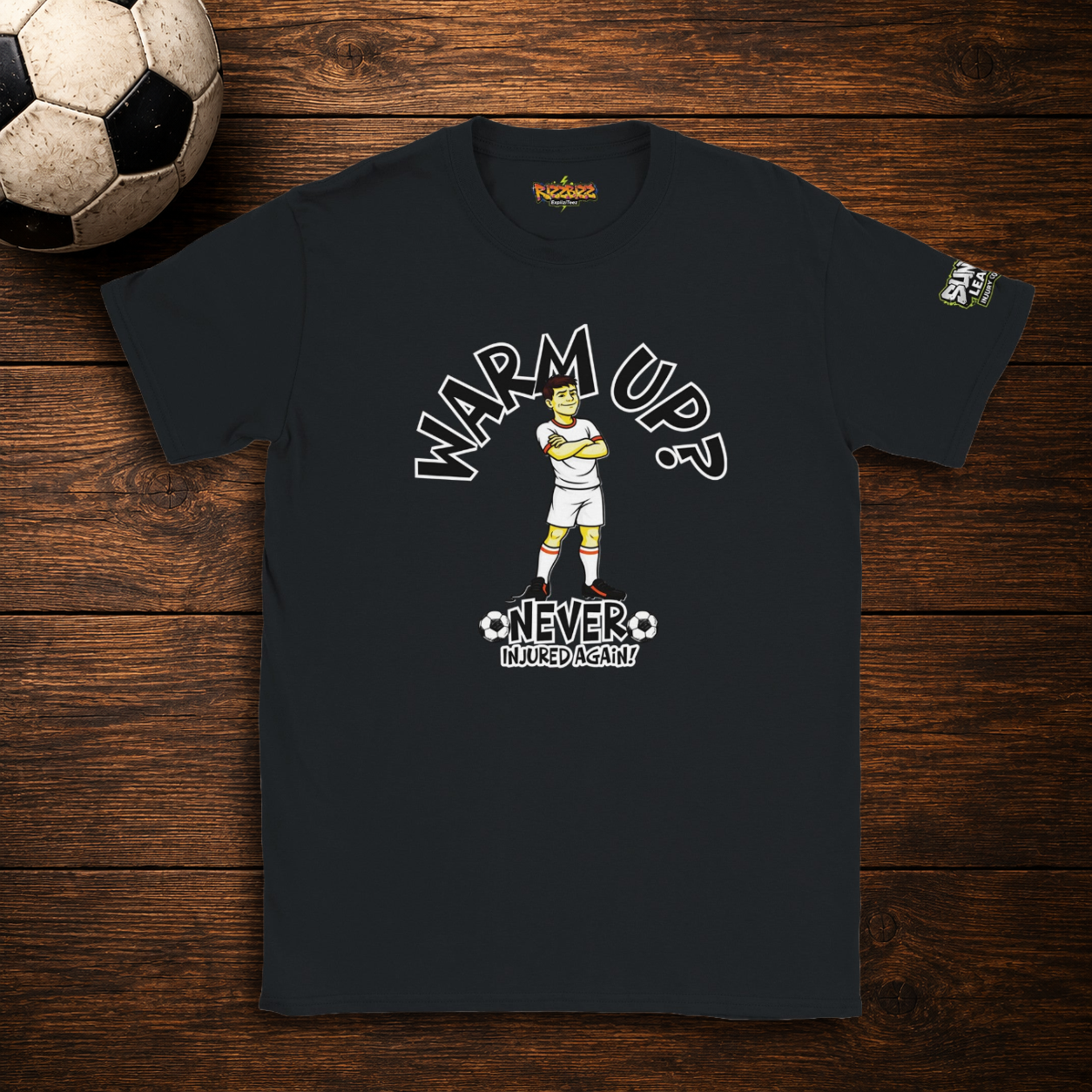 Funny Sunday League Football T Shirt, Warm Up Never Injured Again Tee, Soccer Injury Humor Shirt, Gift for Football Player