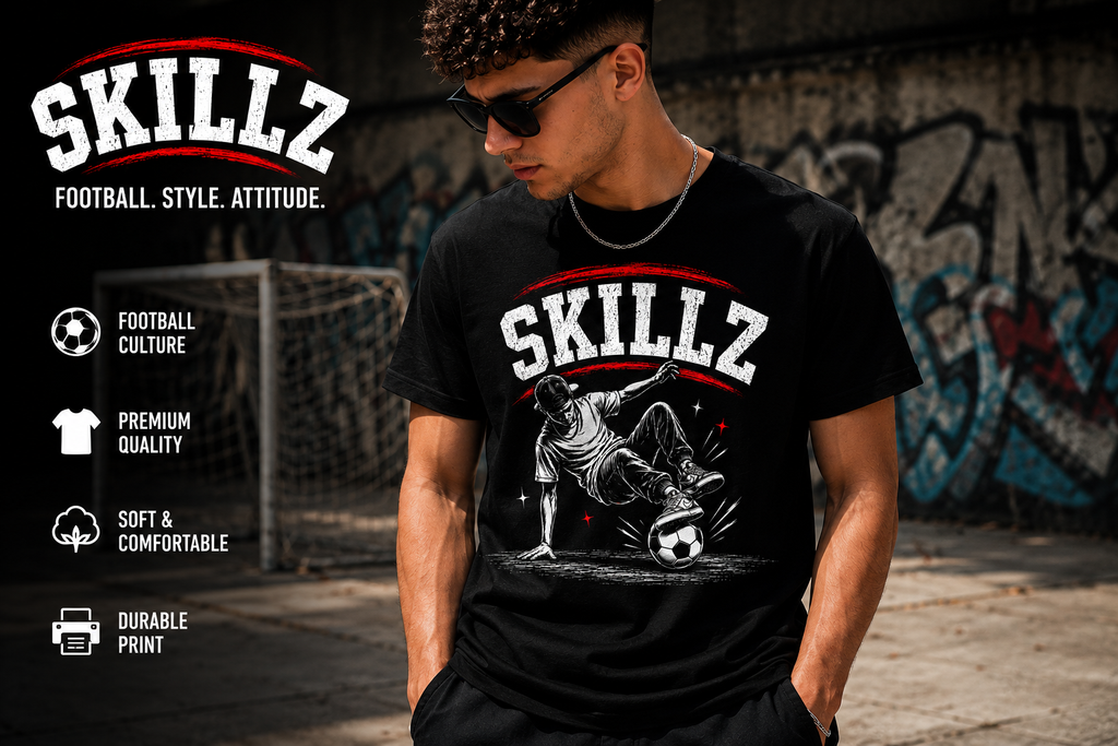 Funny Football Shirt “SKILLZ” | Street Football Tee | Skills Player T-Shirt | Soccer Freestyle Shirt | Sunday League Banter Top