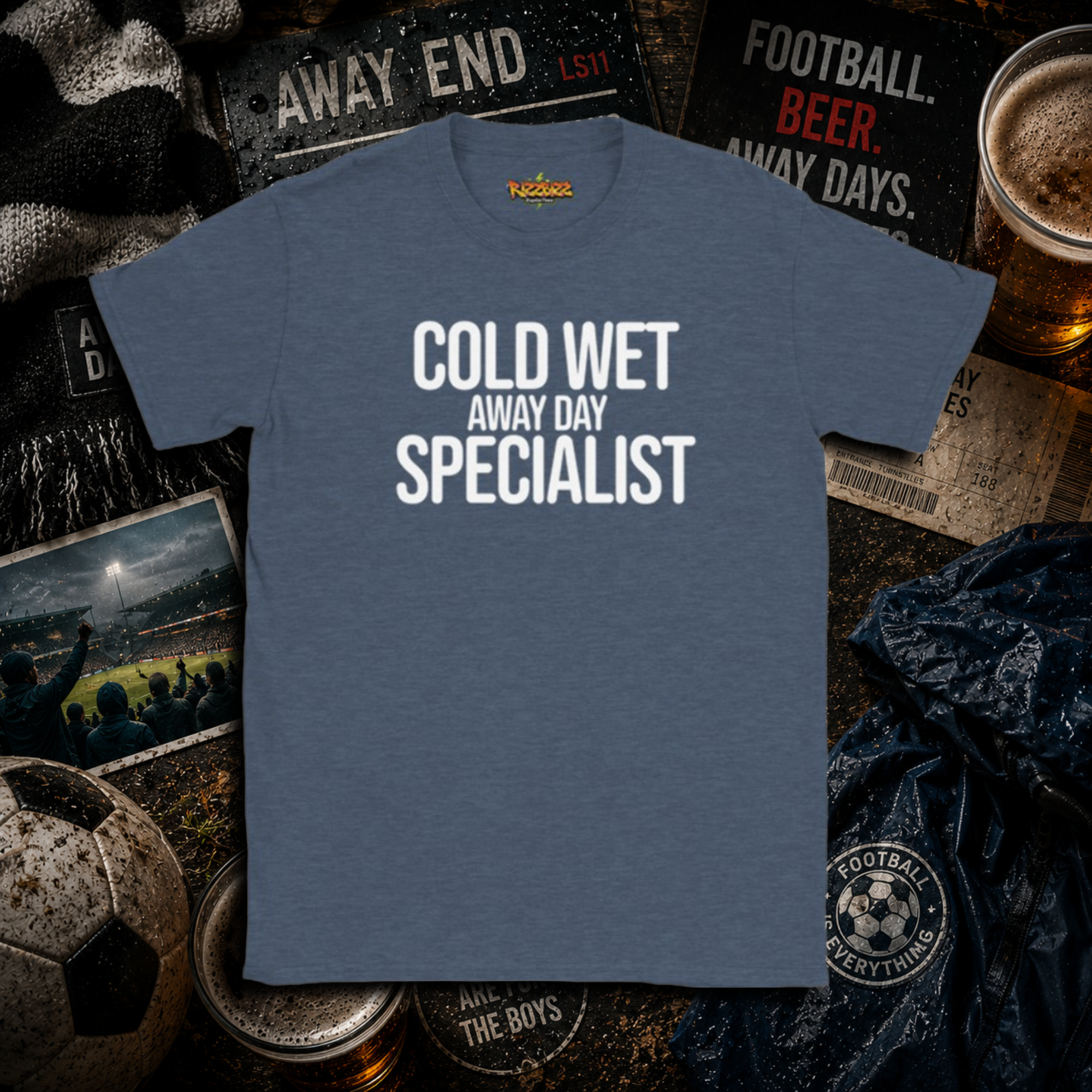 Cold Wet Away Day Specialist T-Shirt, Funny Football Shirt, Grassroots Football Top, Match Day Fan Gift, Away Days Football Tee
