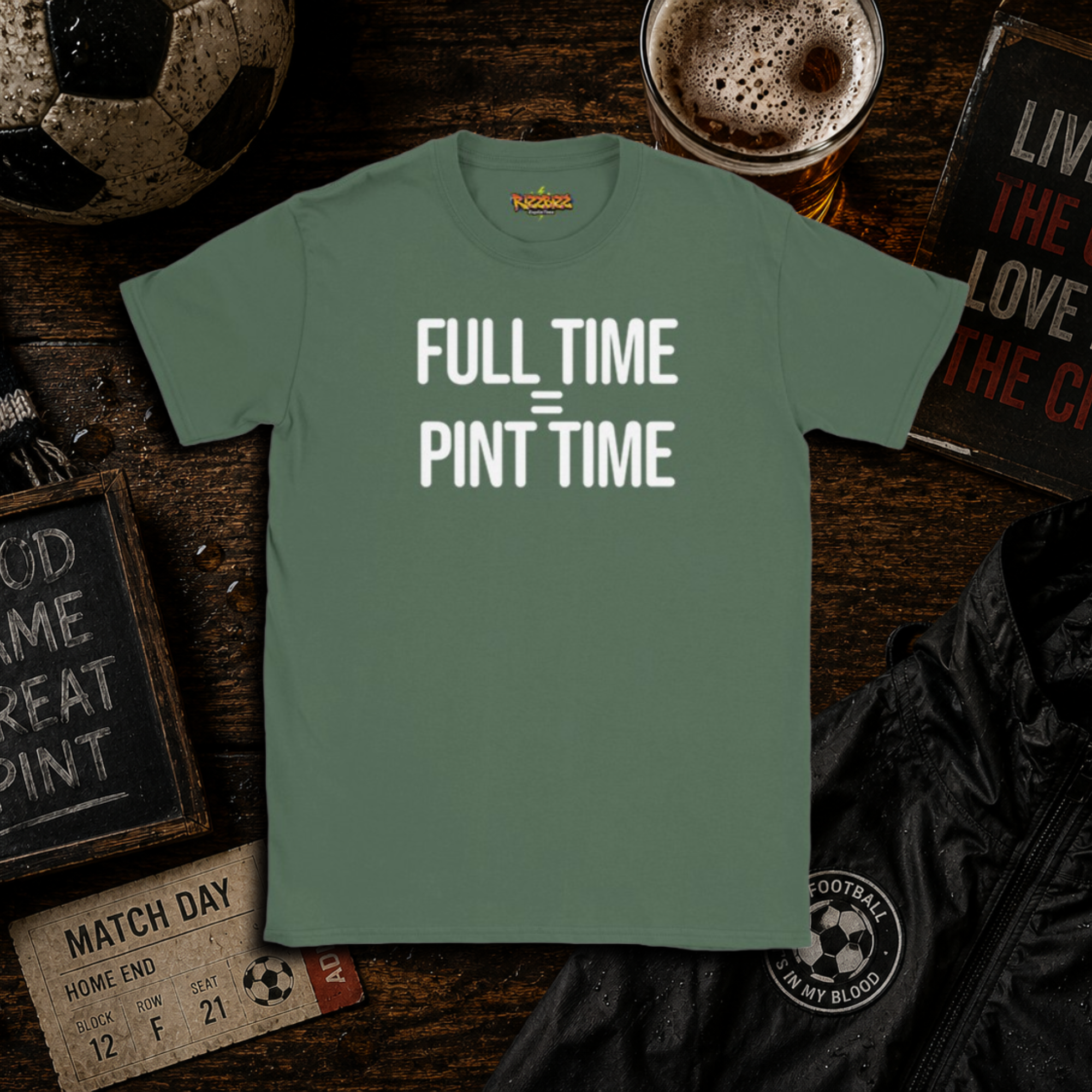 Full Time = Pint Time Shirt, Funny Football T Shirt, Matchday Tee, Pub Football Shirt, Sunday League Top, Beer and Football Gift