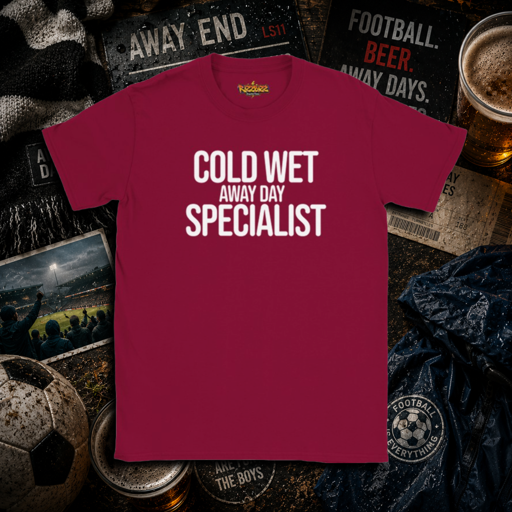 Cold Wet Away Day Specialist T-Shirt, Funny Football Shirt, Grassroots Football Top, Match Day Fan Gift, Away Days Football Tee