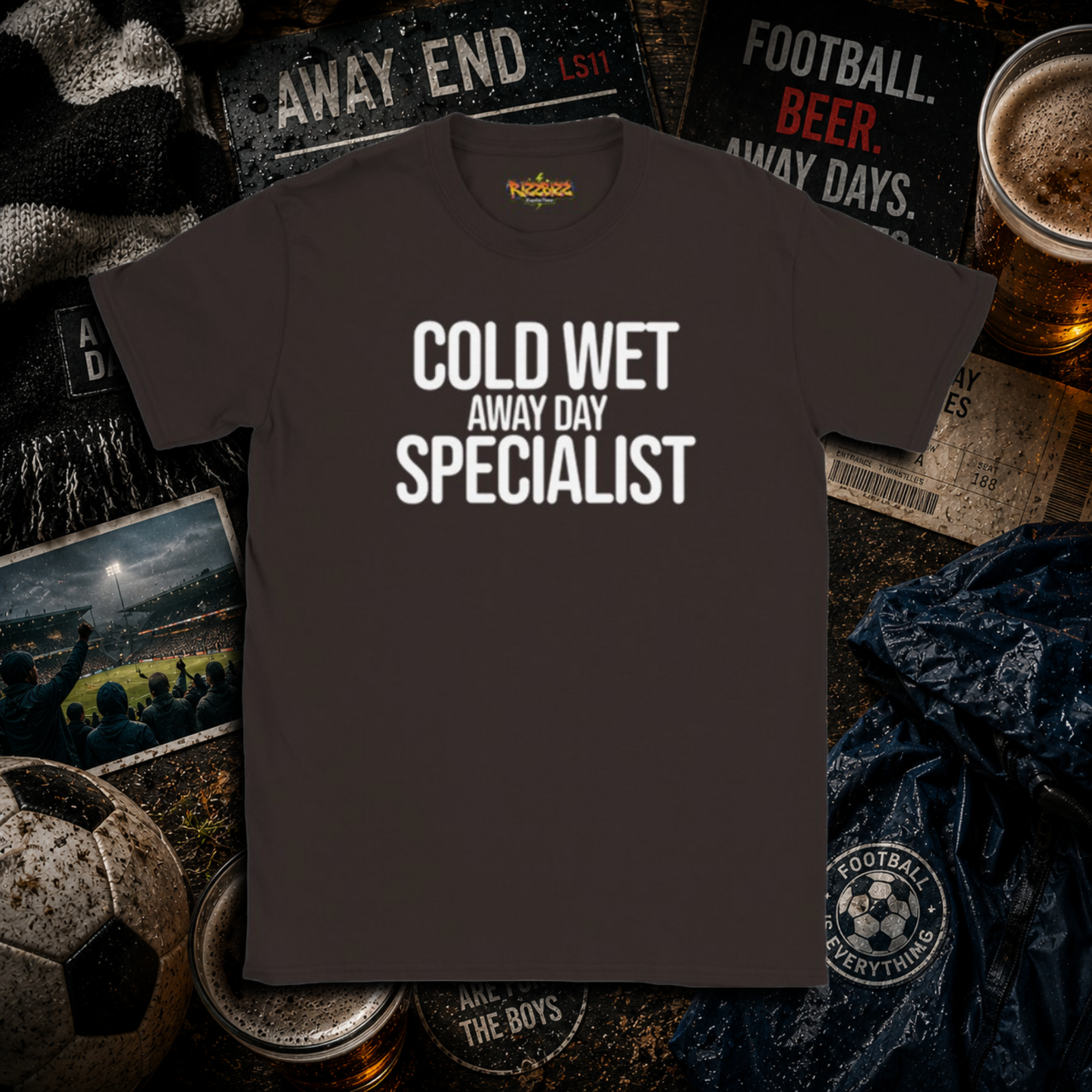 Cold Wet Away Day Specialist T-Shirt, Funny Football Shirt, Grassroots Football Top, Match Day Fan Gift, Away Days Football Tee
