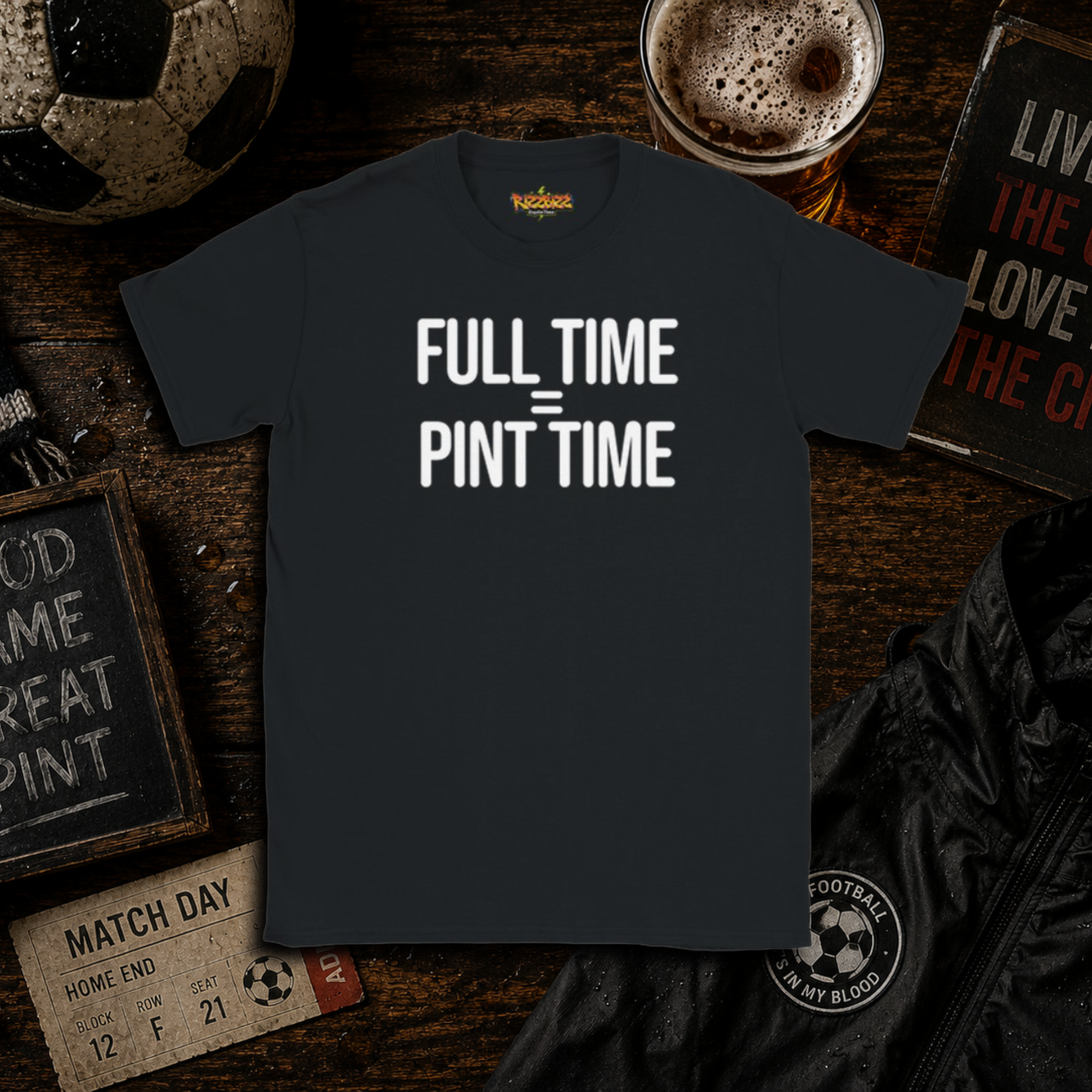 Full Time = Pint Time Shirt, Funny Football T Shirt, Matchday Tee, Pub Football Shirt, Sunday League Top, Beer and Football Gift