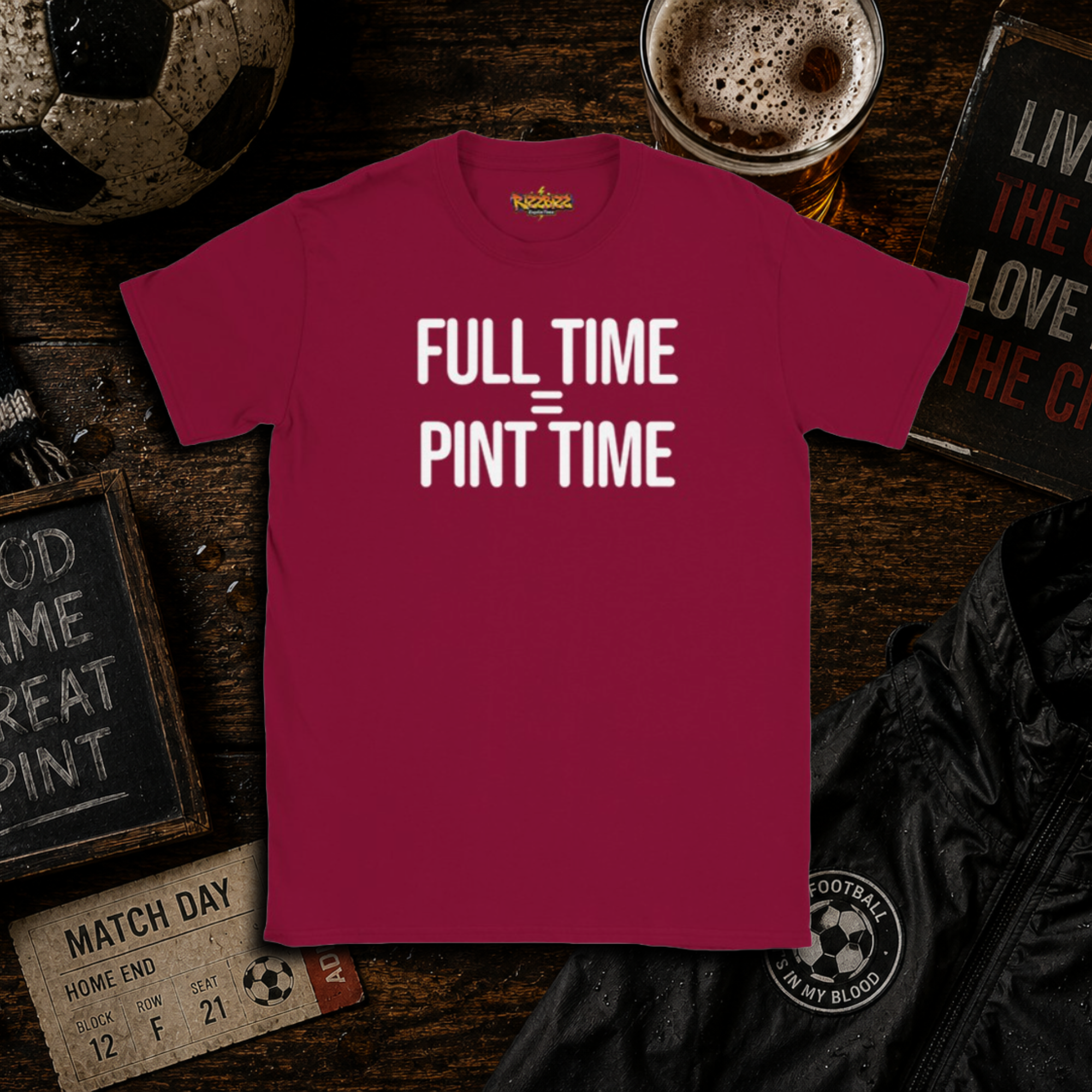 Full Time = Pint Time Shirt, Funny Football T Shirt, Matchday Tee, Pub Football Shirt, Sunday League Top, Beer and Football Gift