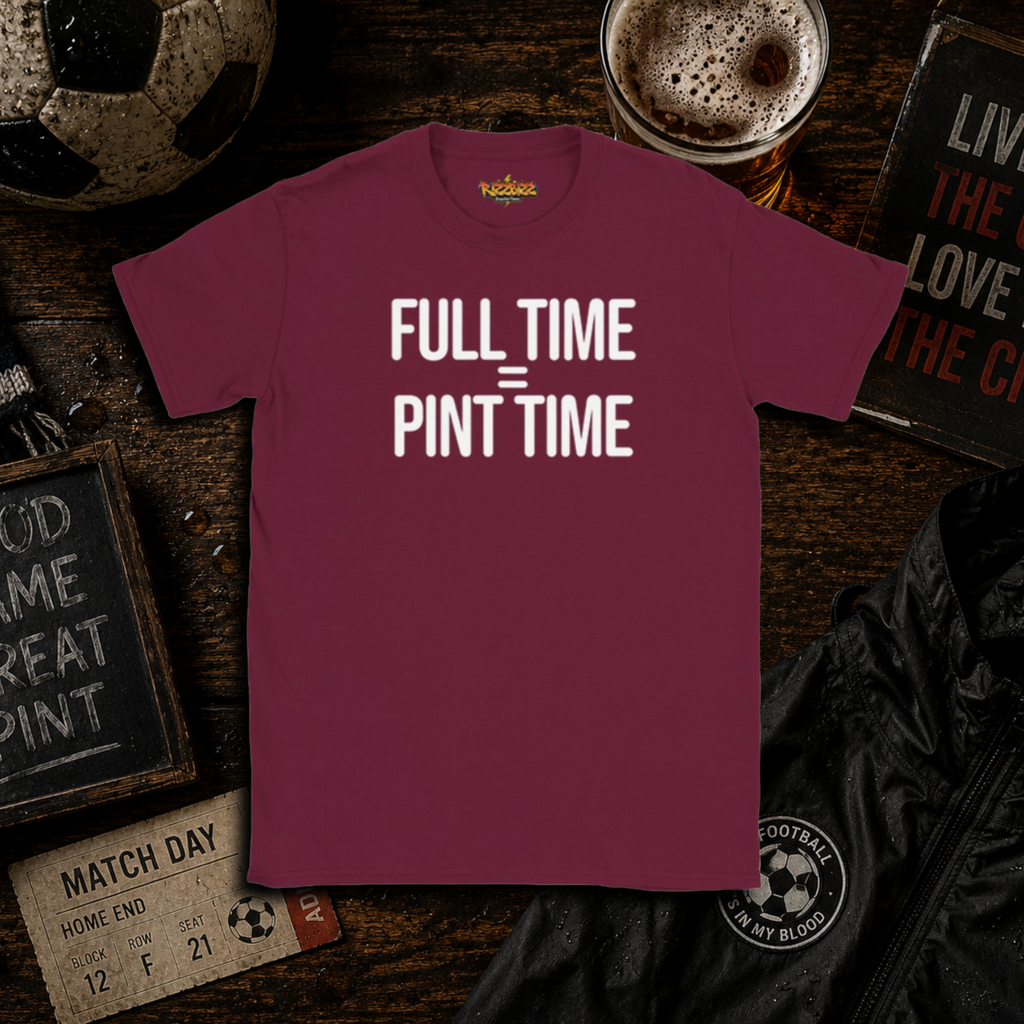 Full Time = Pint Time Shirt, Funny Football T Shirt, Matchday Tee, Pub Football Shirt, Sunday League Top, Beer and Football Gift