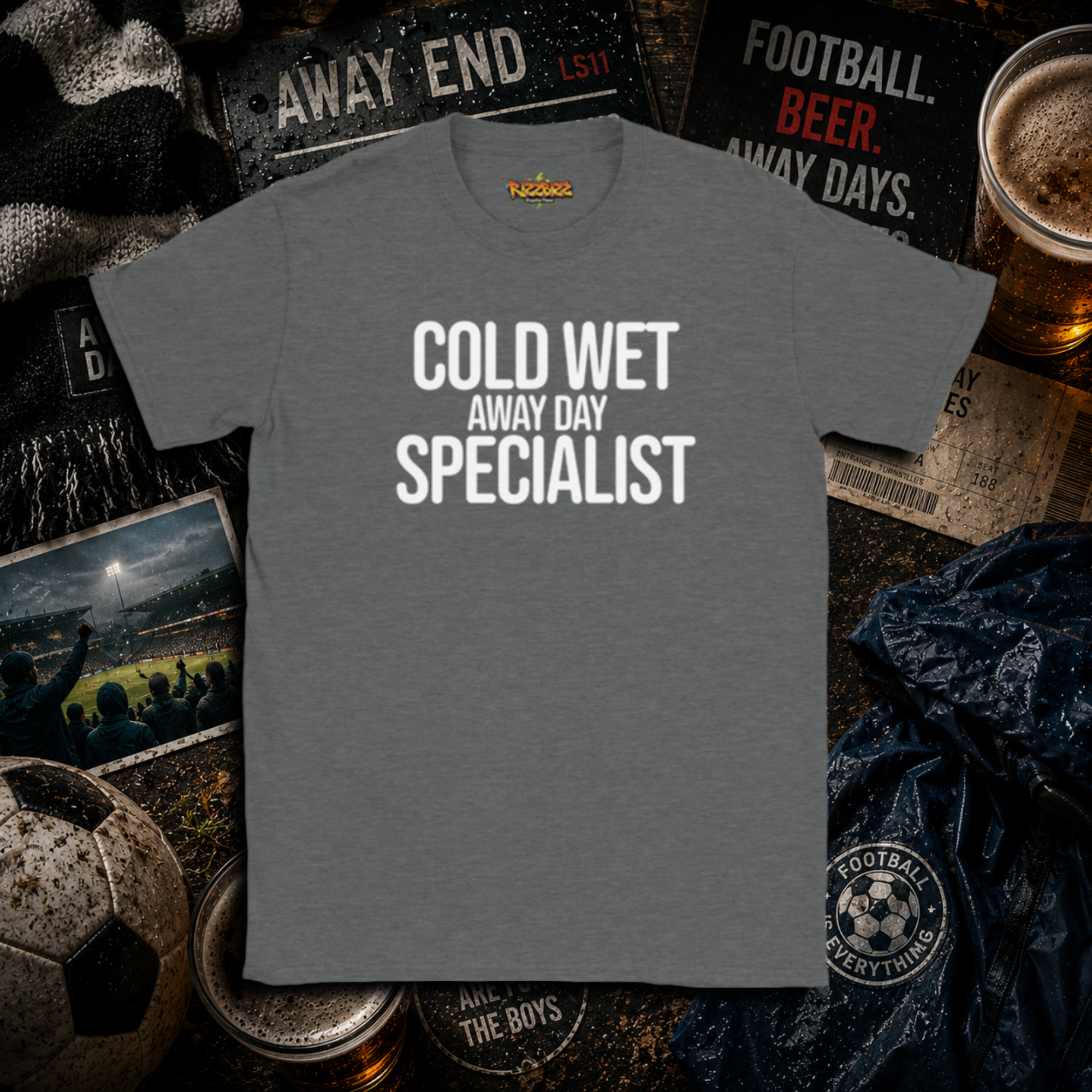 Cold Wet Away Day Specialist T-Shirt, Funny Football Shirt, Grassroots Football Top, Match Day Fan Gift, Away Days Football Tee