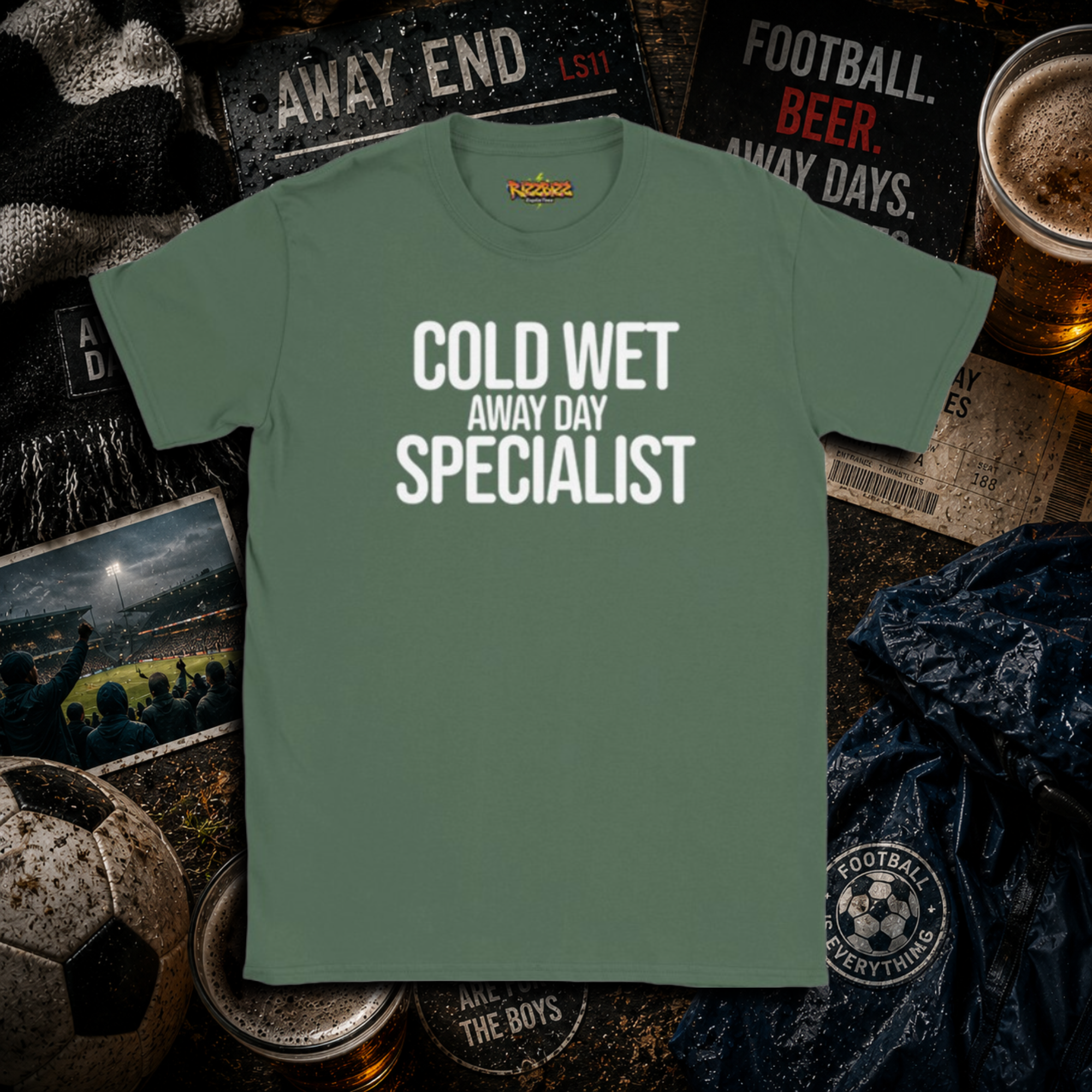 Cold Wet Away Day Specialist T-Shirt, Funny Football Shirt, Grassroots Football Top, Match Day Fan Gift, Away Days Football Tee
