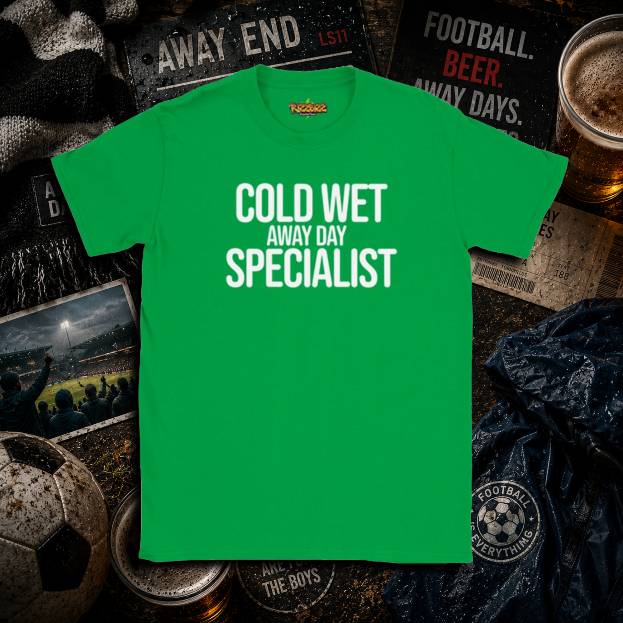Cold Wet Away Day Specialist T-Shirt, Funny Football Shirt, Grassroots Football Top, Match Day Fan Gift, Away Days Football Tee