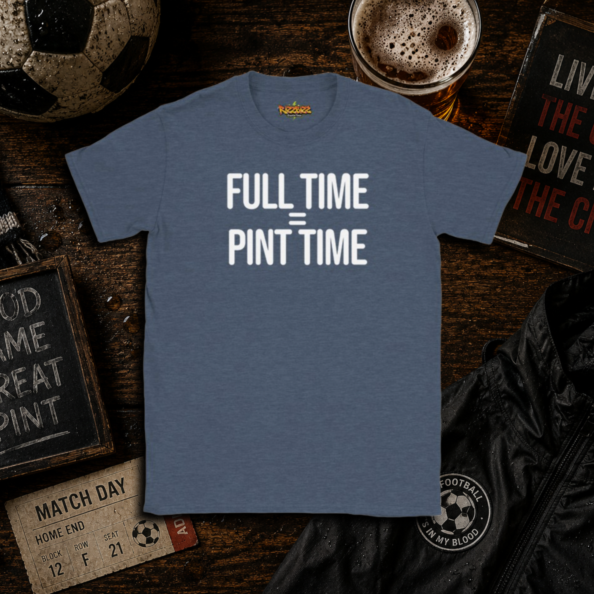 Full Time = Pint Time Shirt, Funny Football T Shirt, Matchday Tee, Pub Football Shirt, Sunday League Top, Beer and Football Gift