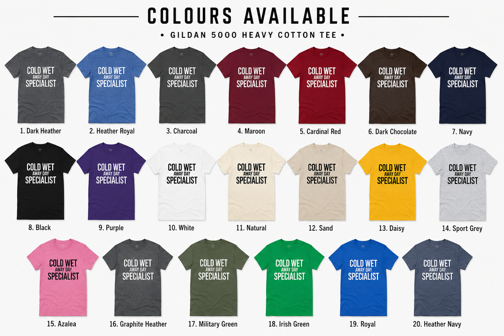 Cold Wet Away Day Specialist T-Shirt, Funny Football Shirt, Grassroots Football Top, Match Day Fan Gift, Away Days Football Tee