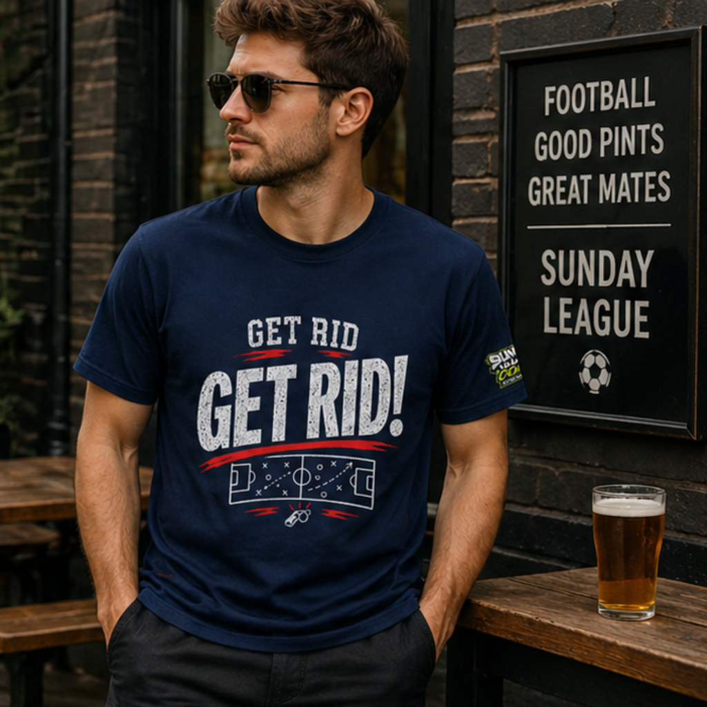 Funny Sunday League Football T-Shirt “Get Rid!” | Football Banter Tee | Soccer Player Shirt | Football Coach Gift | End of Season Gift