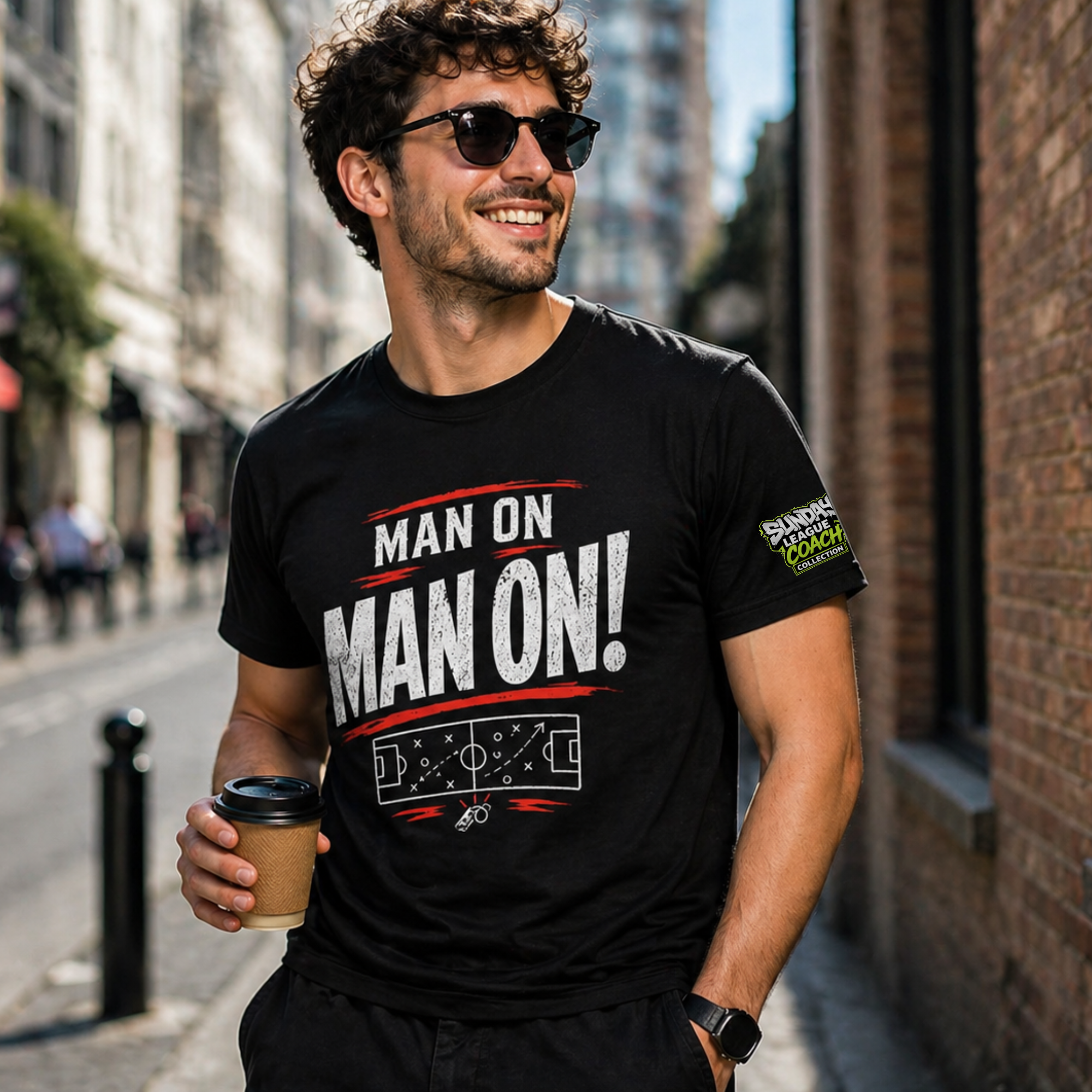 Funny Sunday League Football T-Shirt “Man On!” | Football Banter Tee | Soccer Player Shirt | Football Coach Gift | End of Season Gift