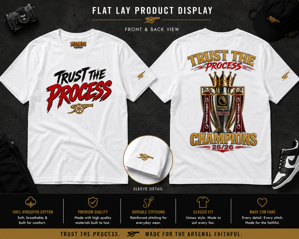 Arsenal Champions 25/26 Shirt, Trust The Process Tee, Arsenal Premier League Winners Shirt, Football Streetwear Tee, Arsenal Fan Gift
