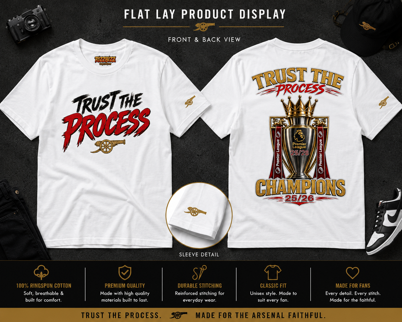 Arsenal Champions 25/26 Shirt, Trust The Process Tee, Arsenal Premier League Winners Shirt, Football Streetwear Tee, Arsenal Fan Gift