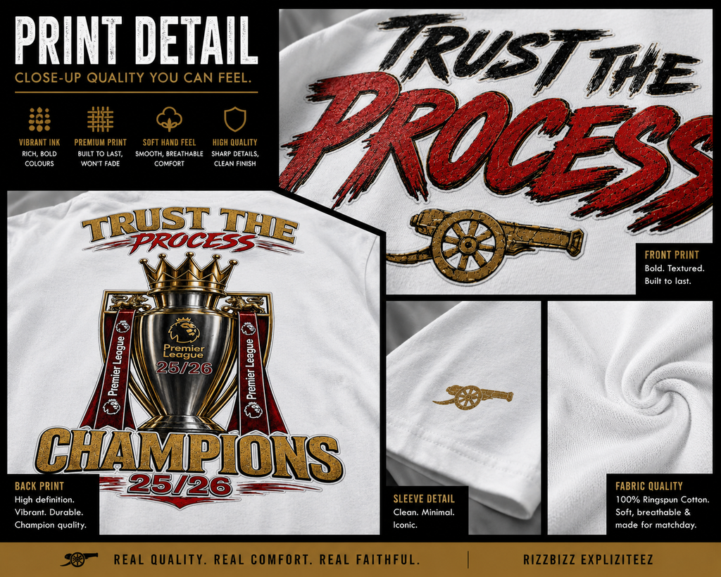 Arsenal Champions 25/26 Shirt, Trust The Process Tee, Arsenal Premier League Winners Shirt, Football Streetwear Tee, Arsenal Fan Gift