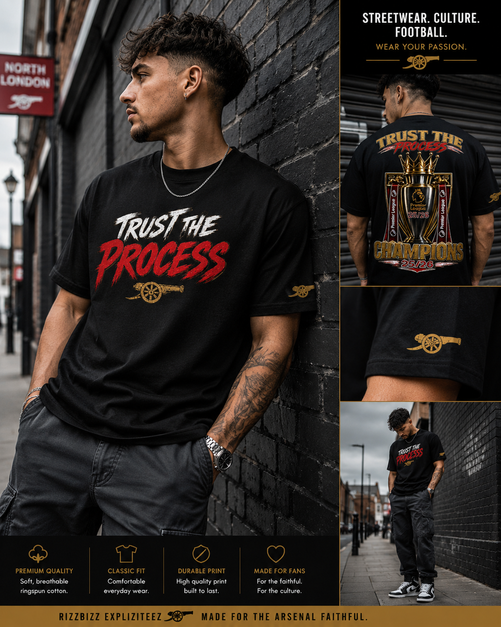 Arsenal Champions 25/26 Shirt, Trust The Process Tee, Arsenal Premier League Winners Shirt, Football Streetwear Tee, Arsenal Fan Gift