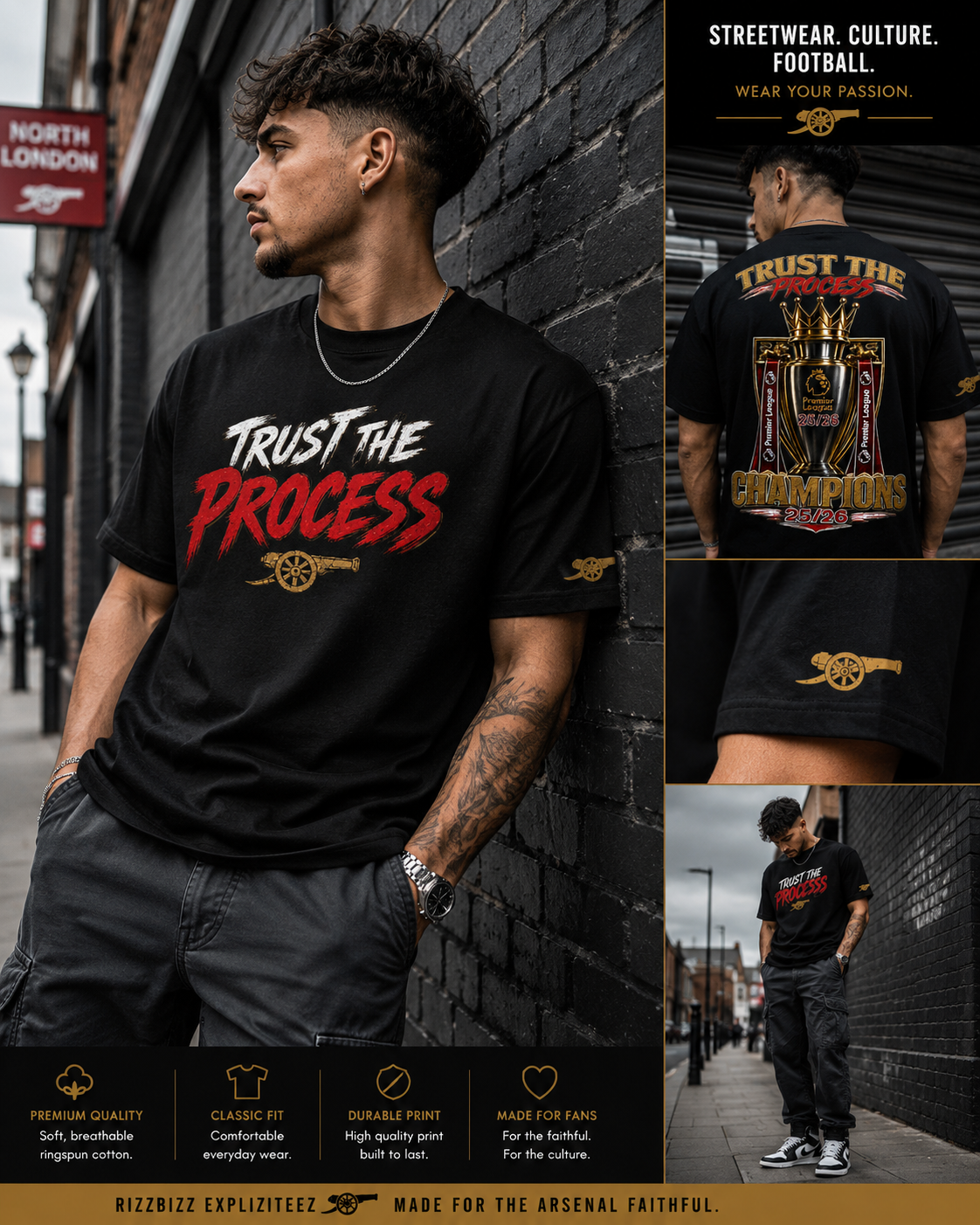 Arsenal Champions 25/26 Shirt, Trust The Process Tee, Arsenal Premier League Winners Shirt, Football Streetwear Tee, Arsenal Fan Gift