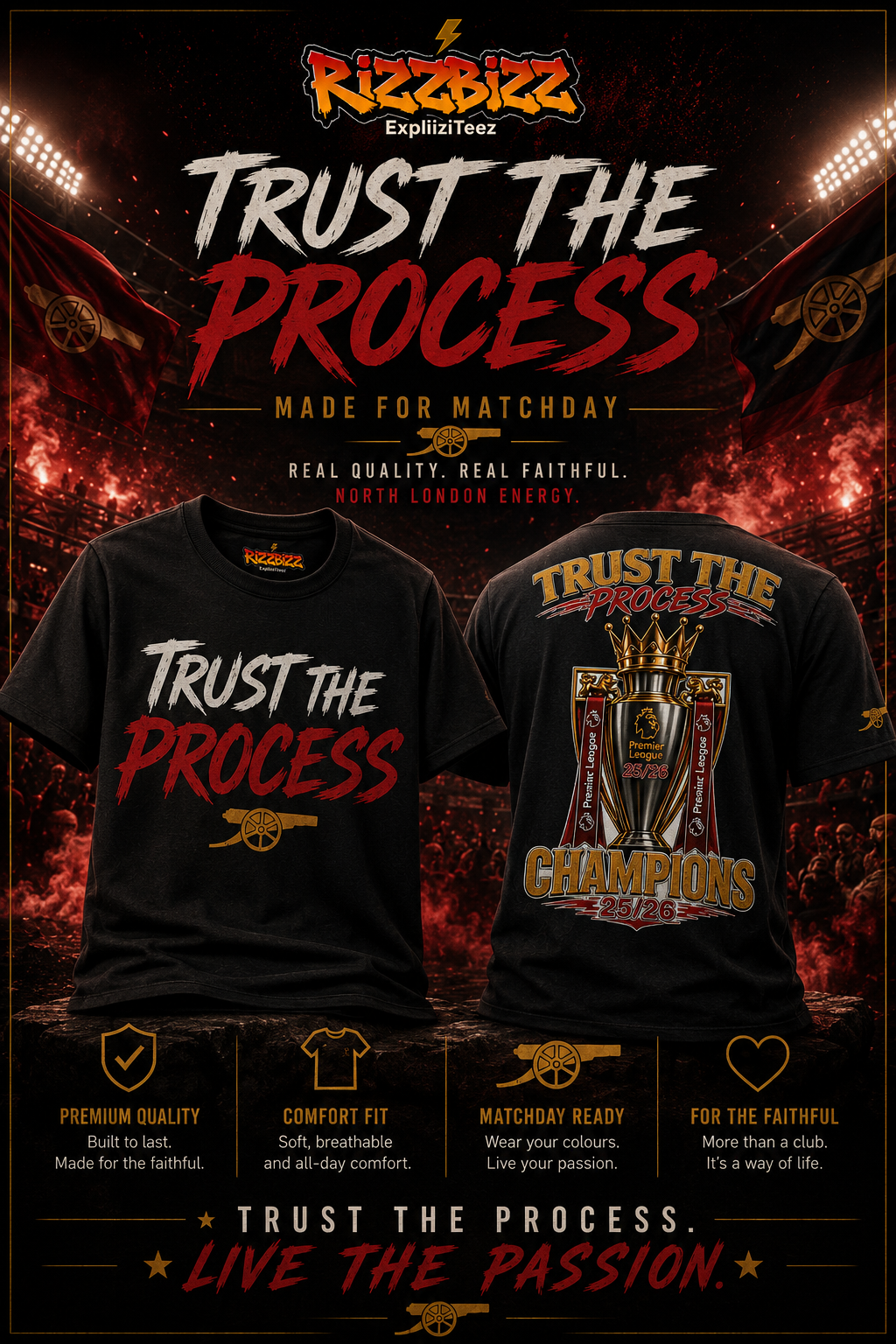 Arsenal Champions 25/26 Shirt, Trust The Process Tee, Arsenal Premier League Winners Shirt, Football Streetwear Tee, Arsenal Fan Gift