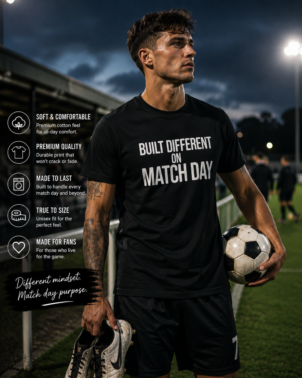 Built Different Football T-Shirt, Funny Football Tee, Sunday League Shirt, Grassroots Football Top, Match Day Shirt, Football Fan Gift