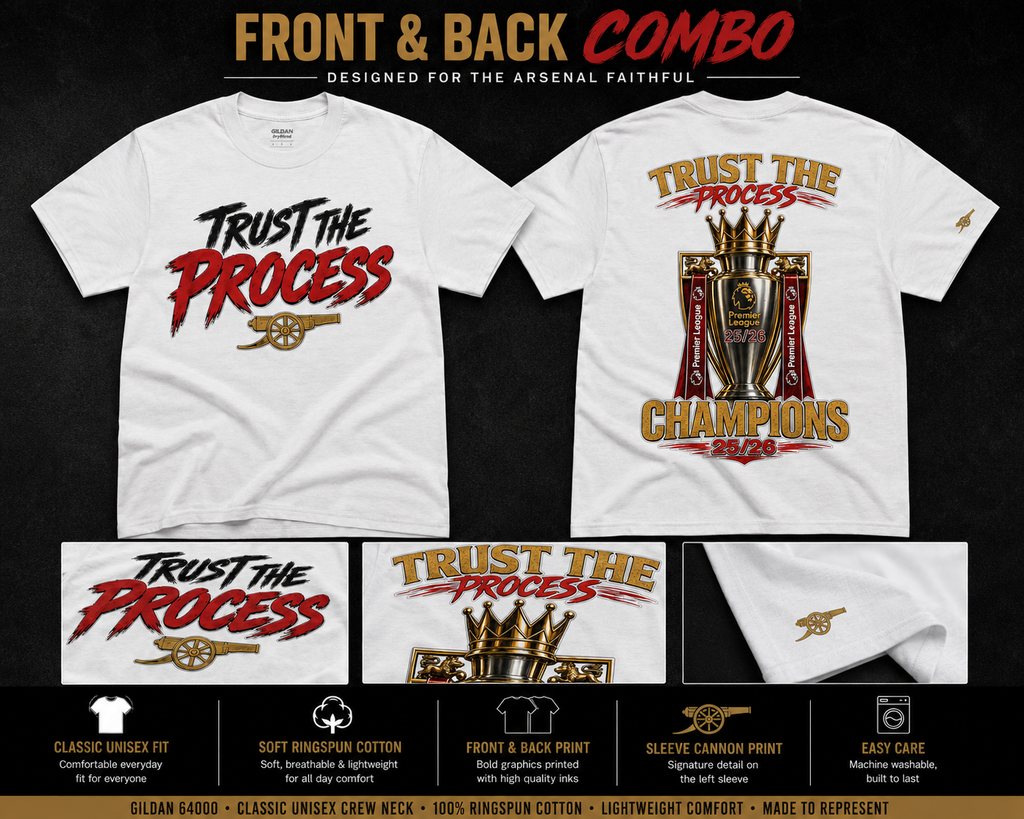 Arsenal Champions 25/26 Shirt, Trust The Process Tee, Arsenal Premier League Winners Shirt, Football Streetwear Tee, Arsenal Fan Gift
