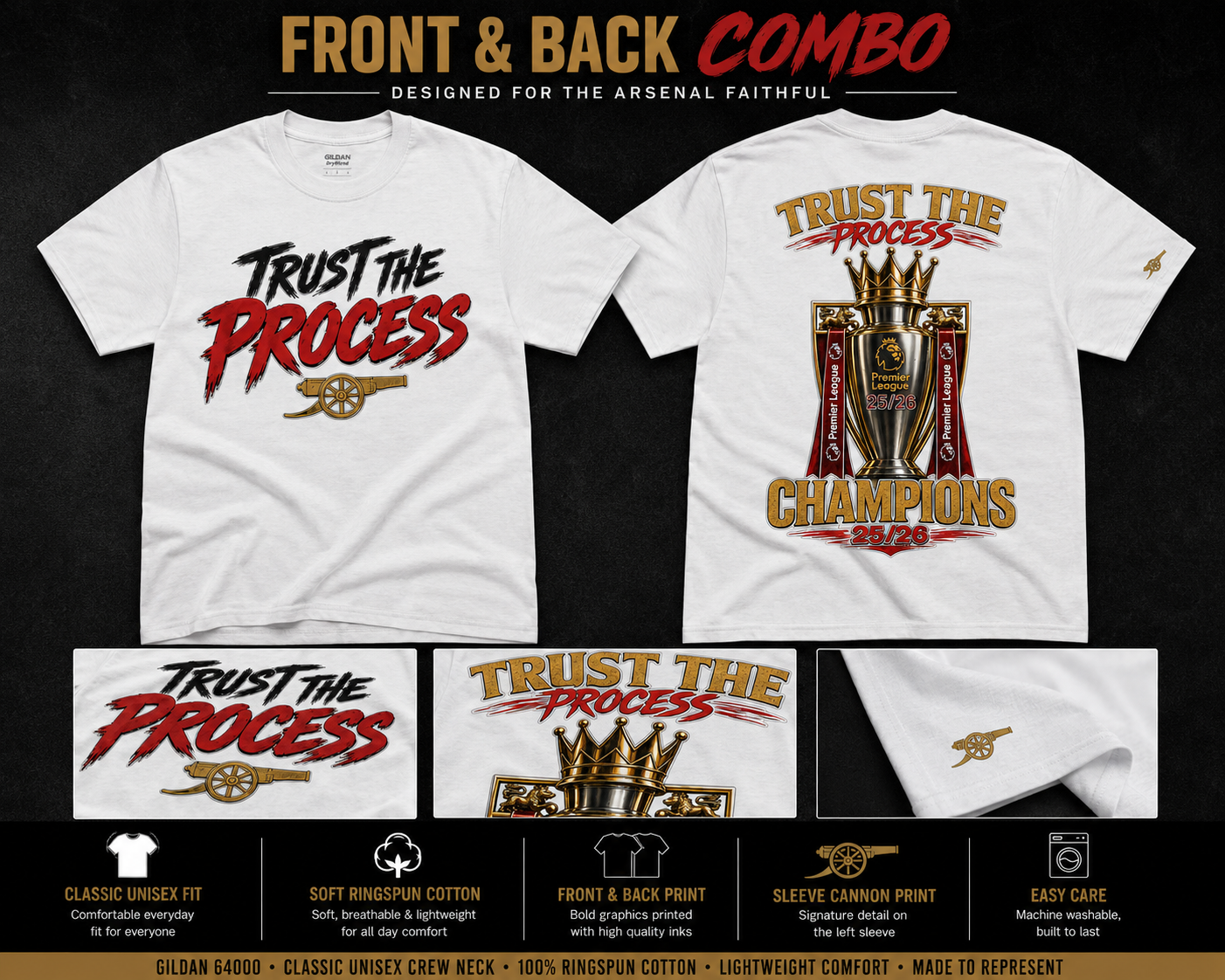 Arsenal Champions 25/26 Shirt, Trust The Process Tee, Arsenal Premier League Winners Shirt, Football Streetwear Tee, Arsenal Fan Gift