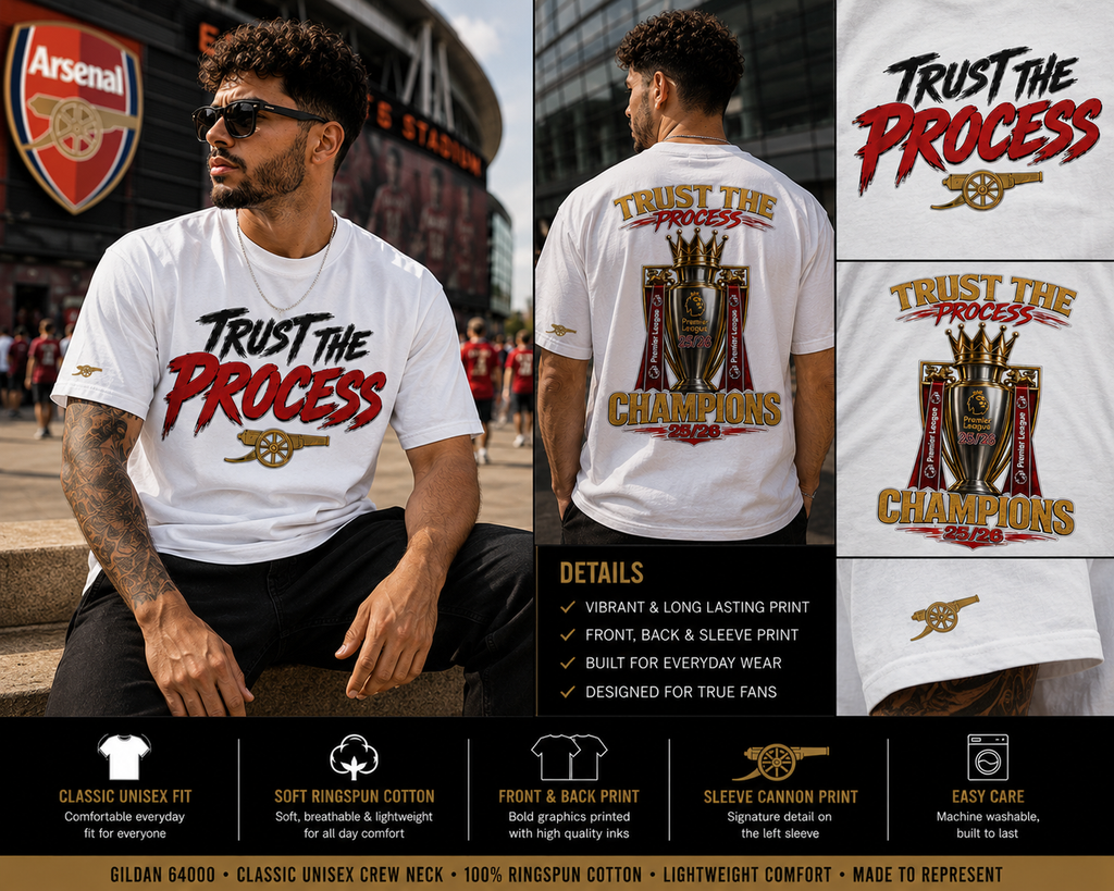 Arsenal Champions 25/26 Shirt, Trust The Process Tee, Arsenal Premier League Winners Shirt, Football Streetwear Tee, Arsenal Fan Gift