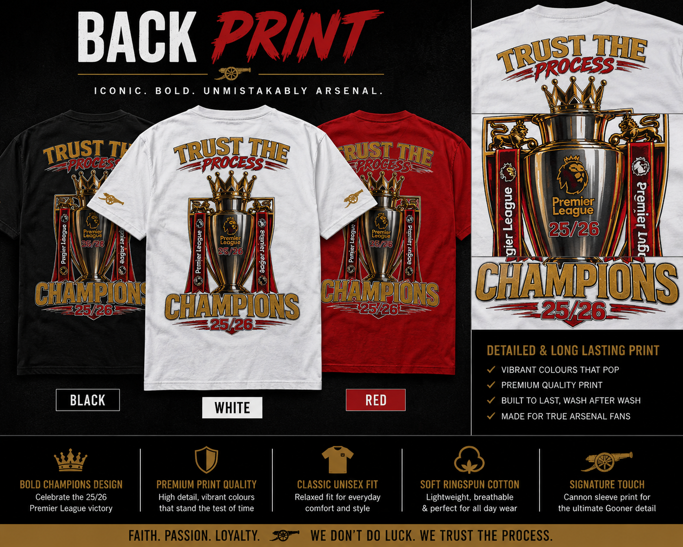 Arsenal Champions 25/26 Shirt, Trust The Process Tee, Arsenal Premier League Winners Shirt, Football Streetwear Tee, Arsenal Fan Gift