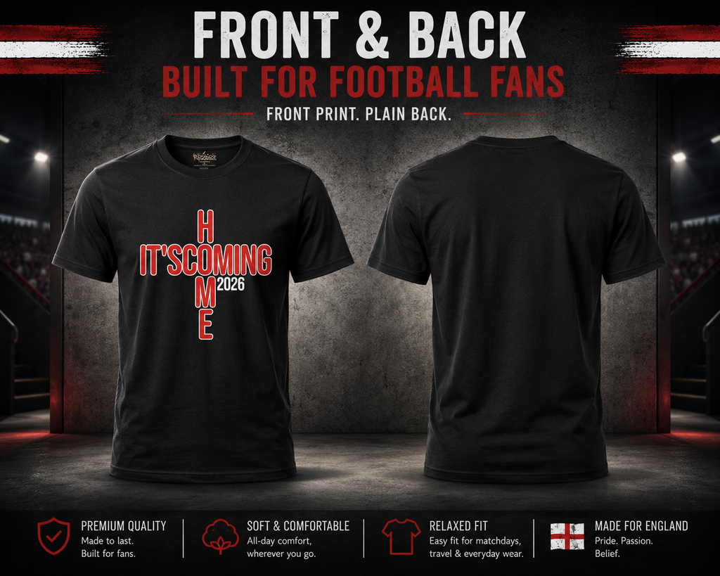It’s Coming Home 2026 England Football T-Shirt, Fan Shirt, World Cup 2026 Tee, Three Lions Football Top, Match Day England Supporter Gift