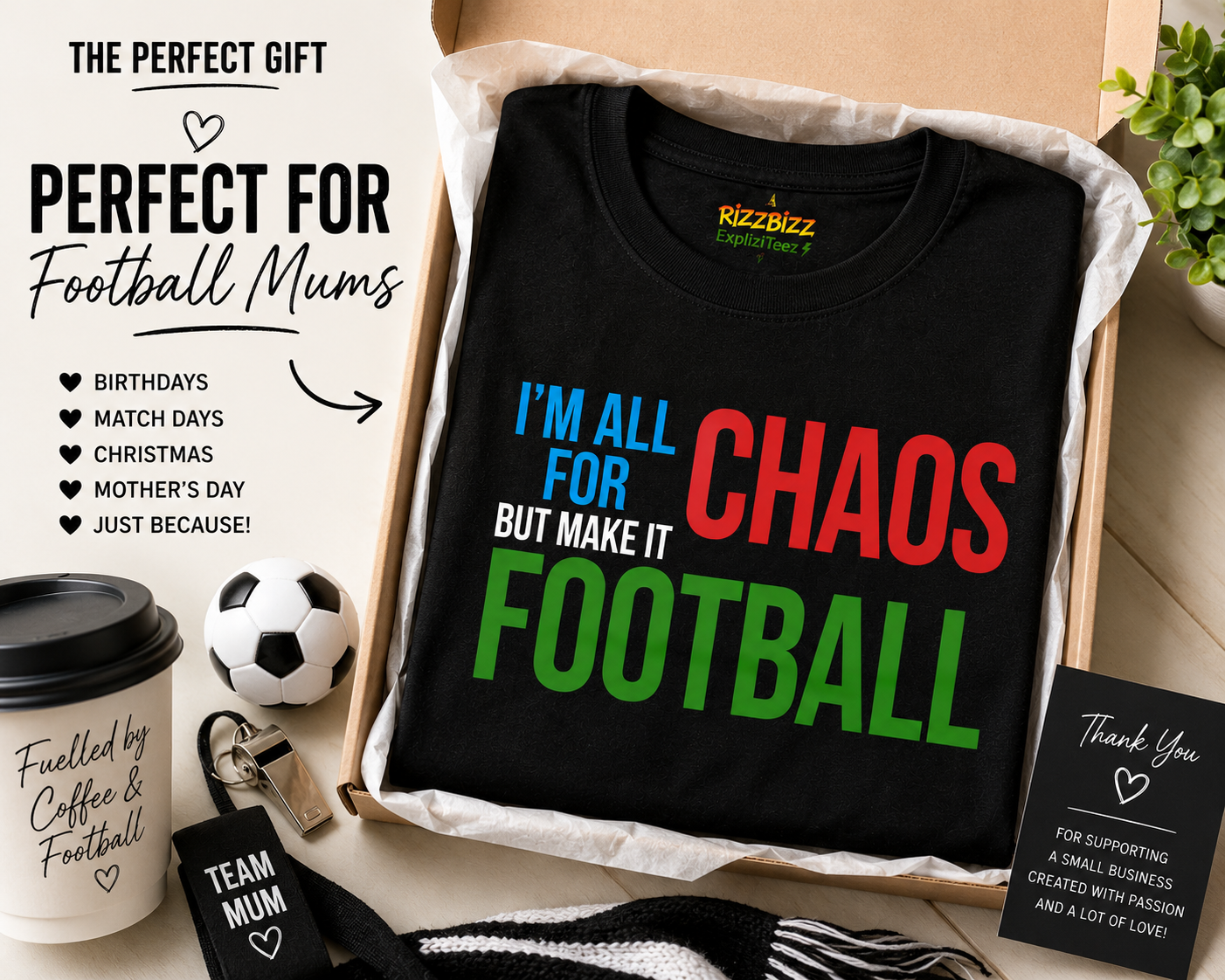 Football Mum T-Shirt, Sunday League Mum Tee, Funny Grassroots Football Shirt, Match Day Mum Gift, Football Parent Top, Chaos Football Tee