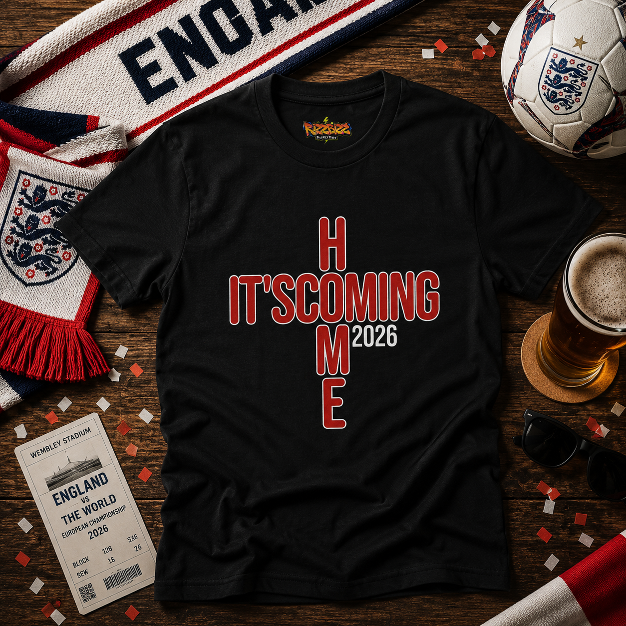 It’s Coming Home 2026 England Football T-Shirt, Fan Shirt, World Cup 2026 Tee, Three Lions Football Top, Match Day England Supporter Gift