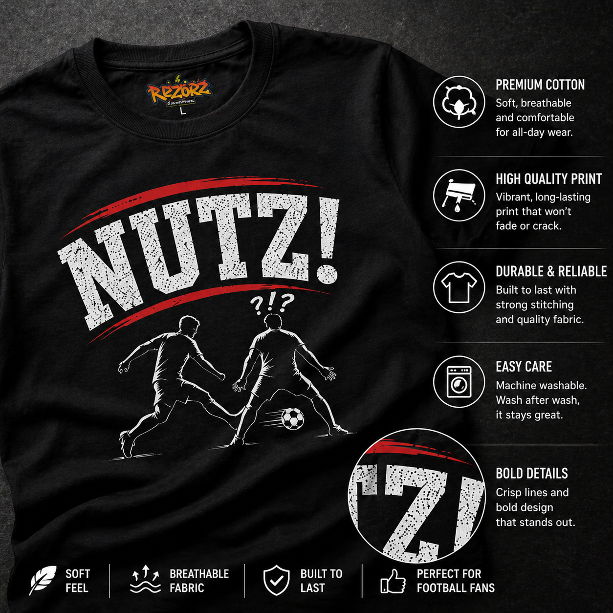 Funny Football T-Shirt “NUTZ!” | Sunday League Skills Tee | Football Banter Shirt | Gift for Football Player Fan