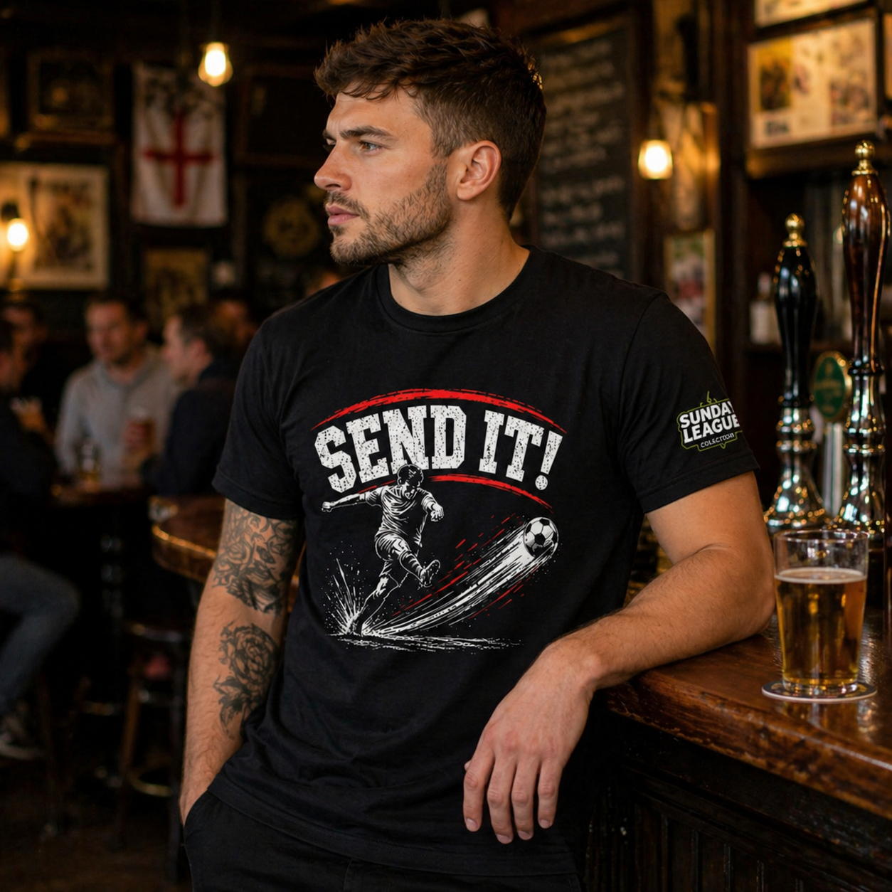 Funny Football Shirt “Send It!” | Striker T-Shirt | Sunday League Tee | Football Player Gift | Soccer Shooting Tee