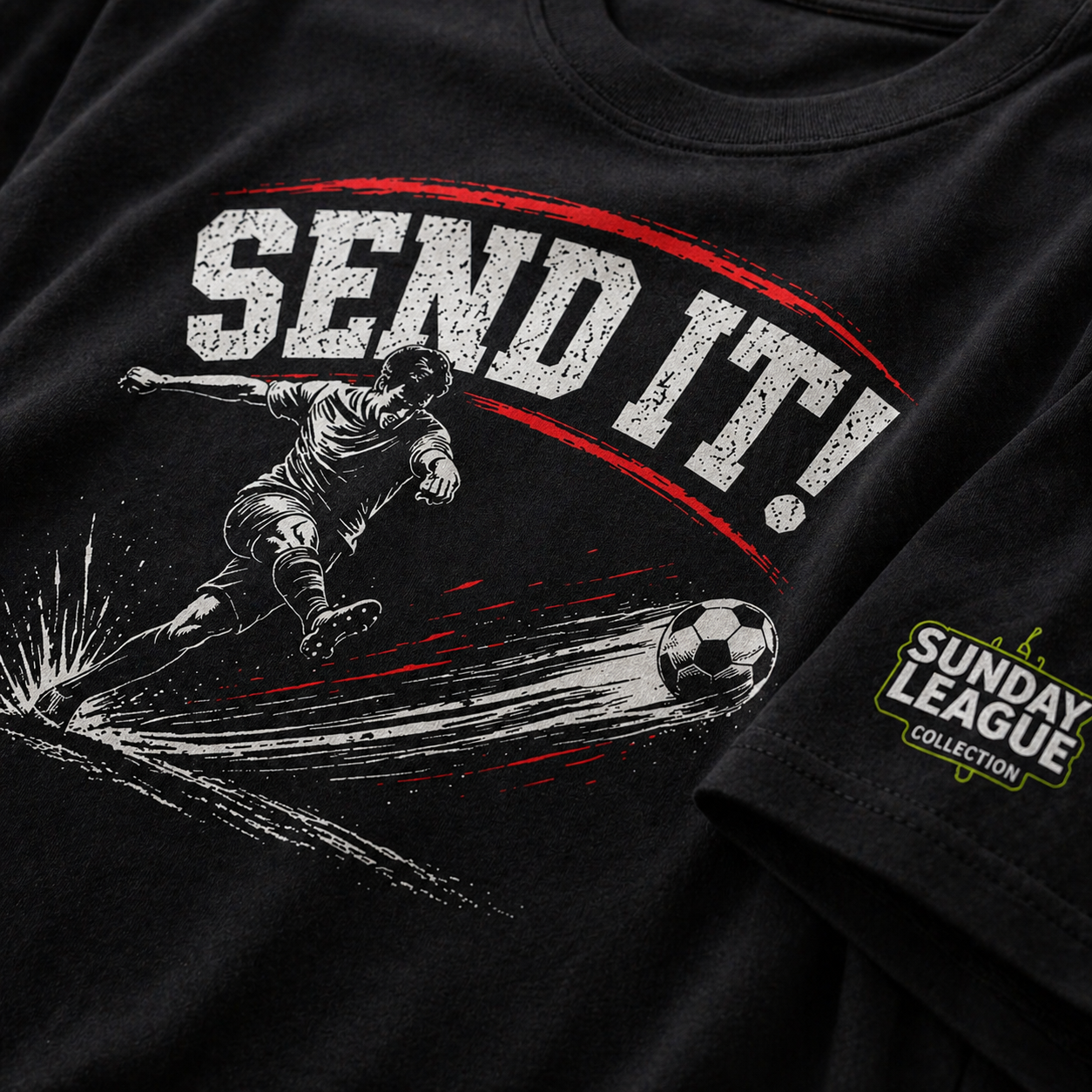 Funny Football Shirt “Send It!” | Striker T-Shirt | Sunday League Tee | Football Player Gift | Soccer Shooting Tee