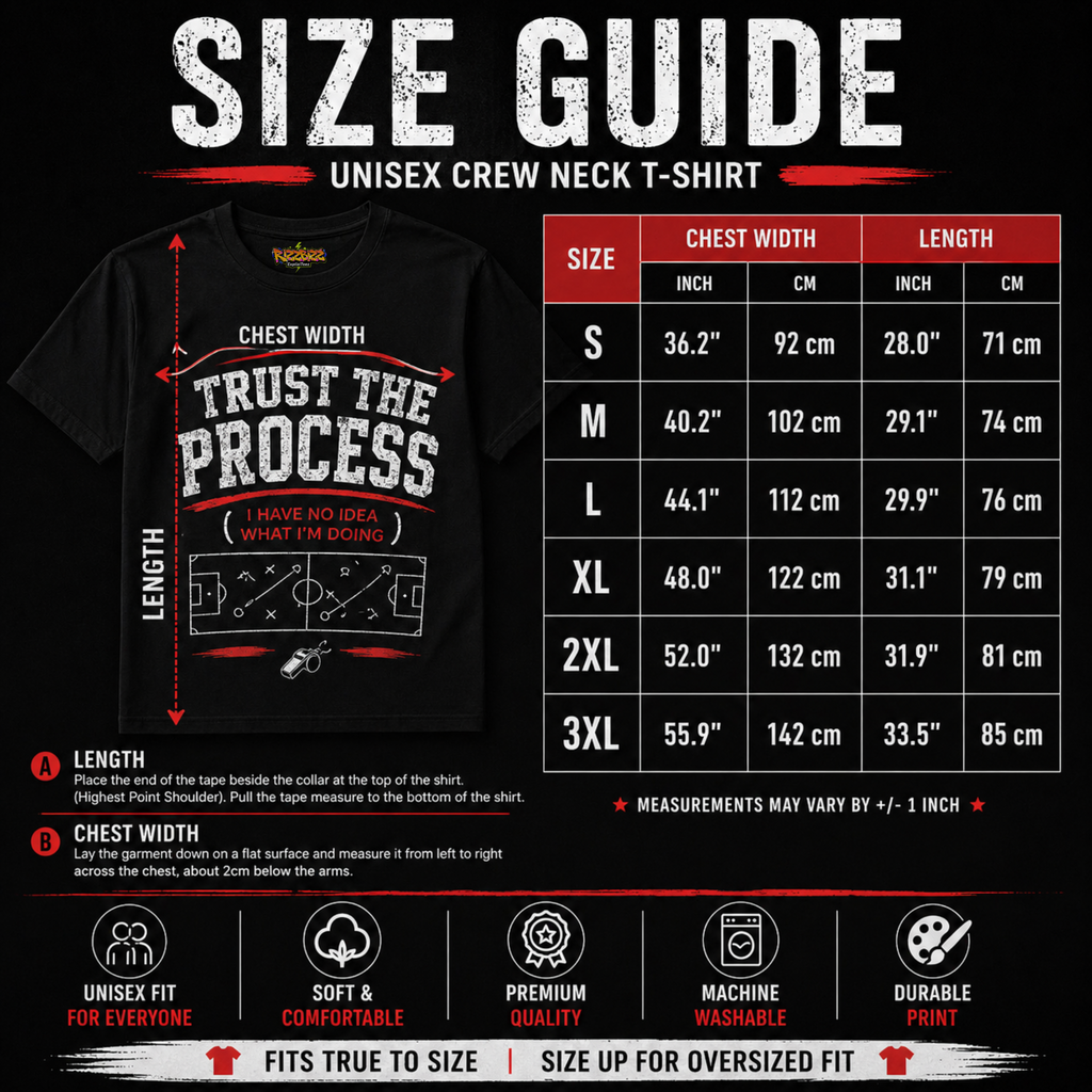 Trust The Process Funny Football T-Shirt | Sunday League Coach Shirt | Football Humour Tee | Gift for Football Fan