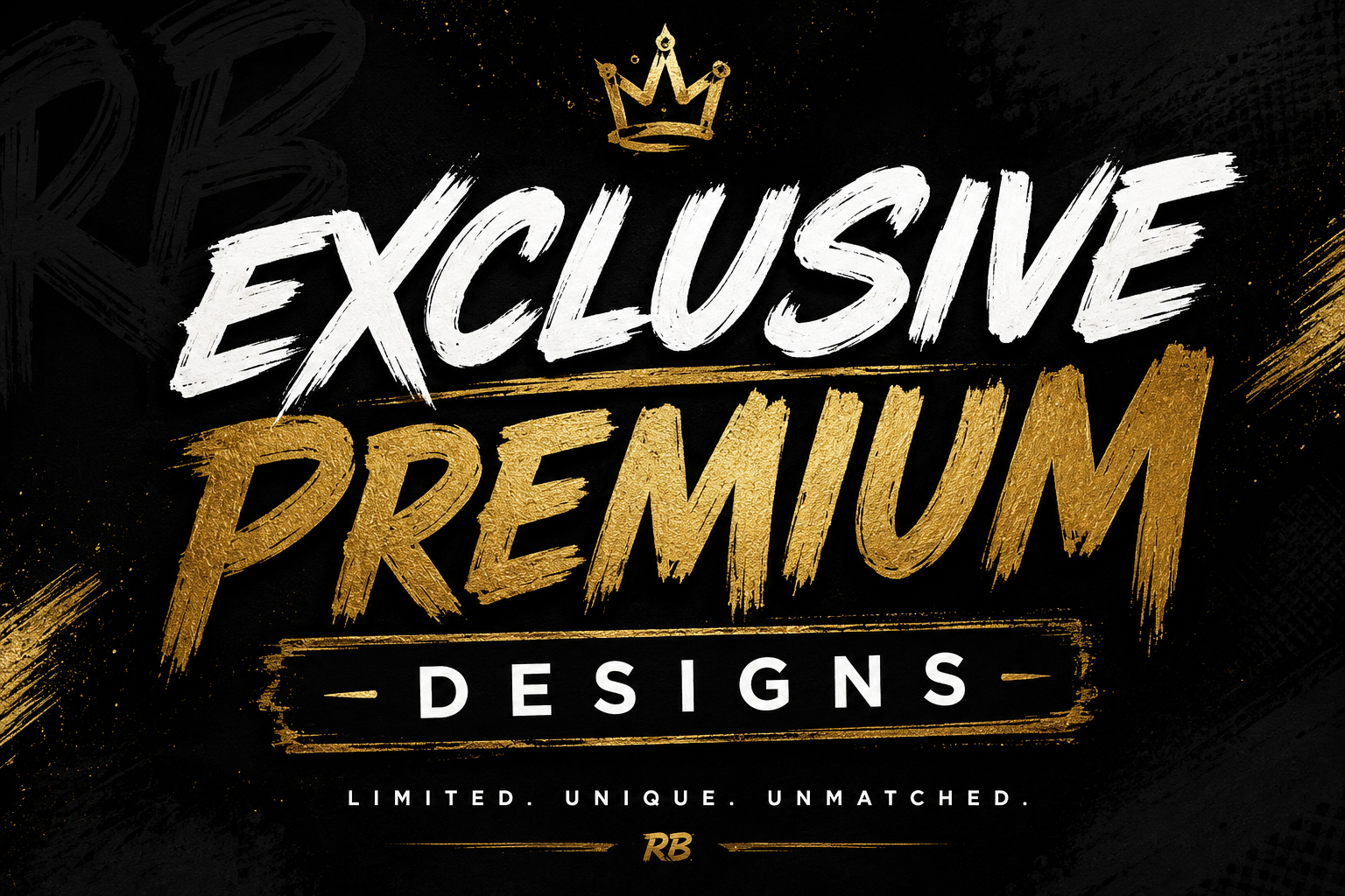 Promotional graphic with 'Exclusive Premium Designs' text on a dark background