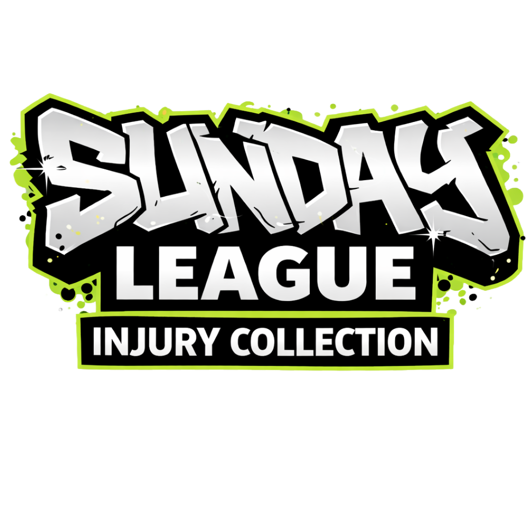 Sunday League Injury Collection logo with white text on a black and green background