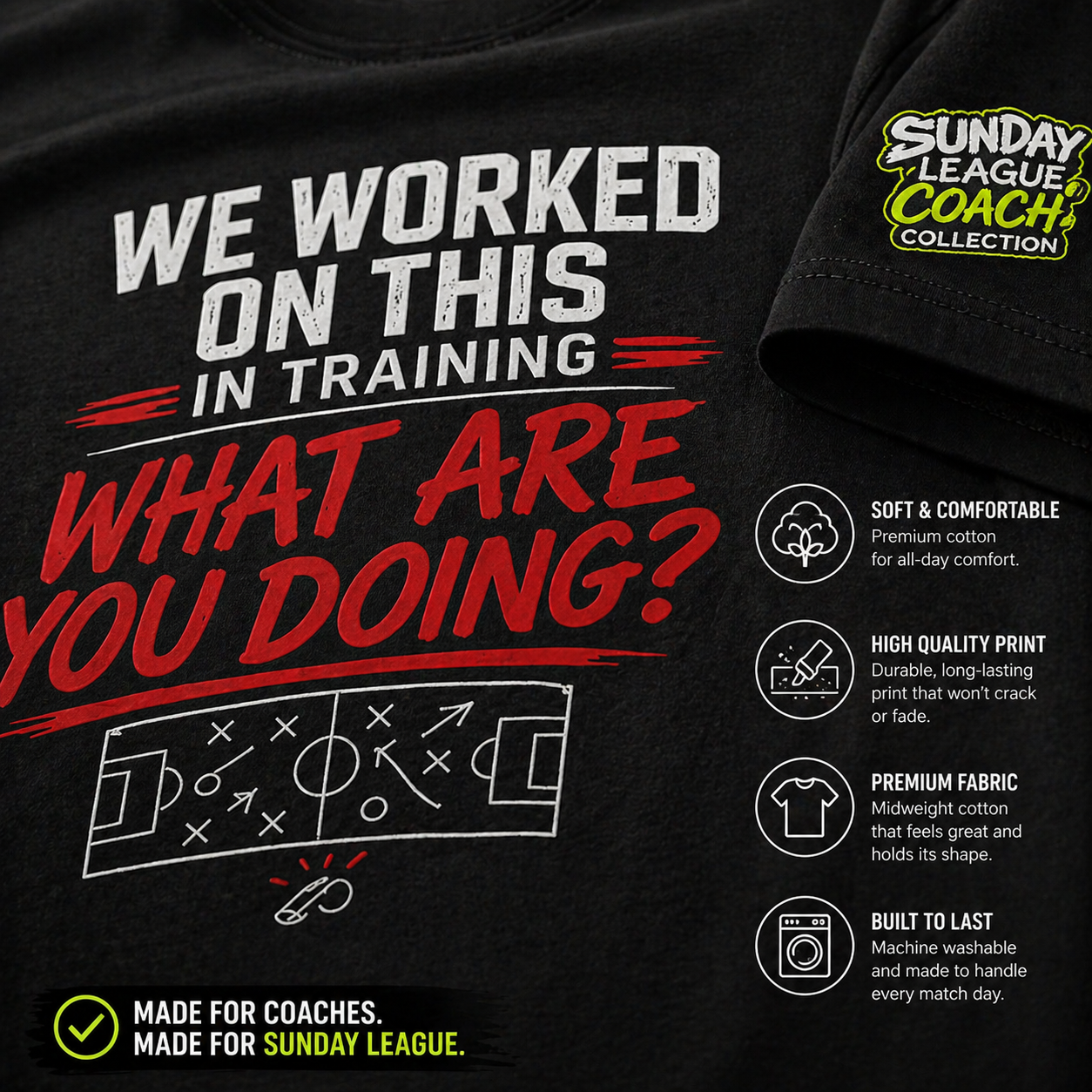 Funny Football Coach T-Shirt | Sunday League Coach Shirt | “We Worked On This In Training What Are You Doing” | Gift For Coach UK