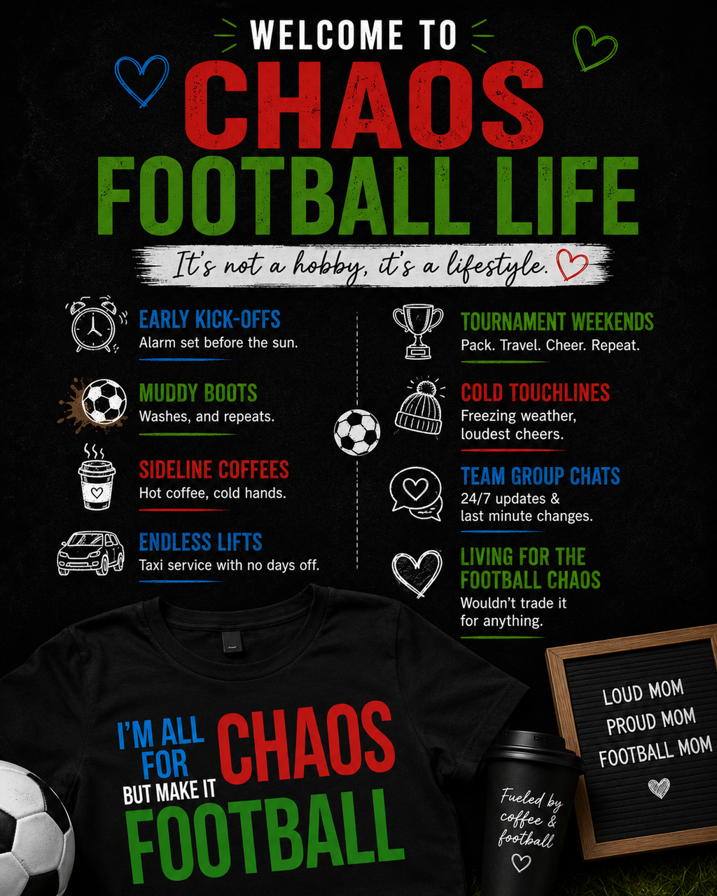 Football Mum T-Shirt, Sunday League Mum Tee, Funny Grassroots Football Shirt, Match Day Mum Gift, Football Parent Top, Chaos Football Tee