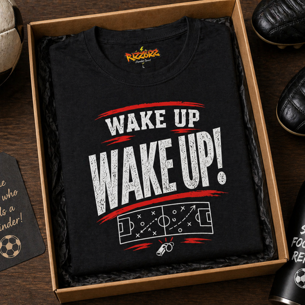 Funny Sunday League Football T-Shirt “Wake Up Wake Up!” | Football Banter Tee | Soccer Player Shirt | Coach Gift | End of Season Gift