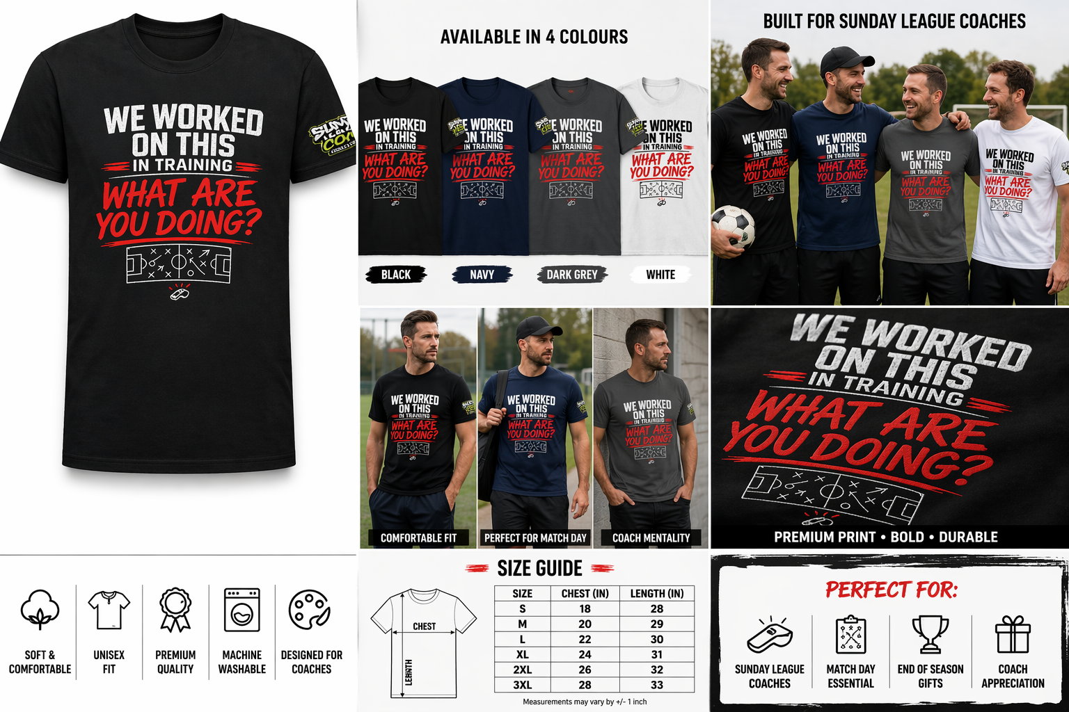 Funny Football Coach T-Shirt | Sunday League Coach Shirt | “We Worked On This In Training What Are You Doing” | Gift For Coach UK
