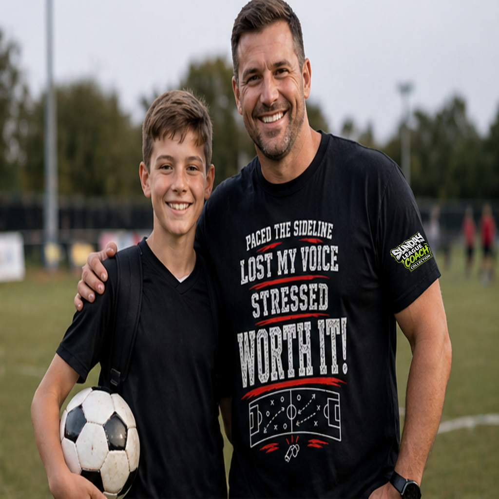 Funny Sunday League Coach T-Shirt “Lost My Voice Worth It” | Football Coach Gift | Soccer Manager Shirt | End of Season Gift
